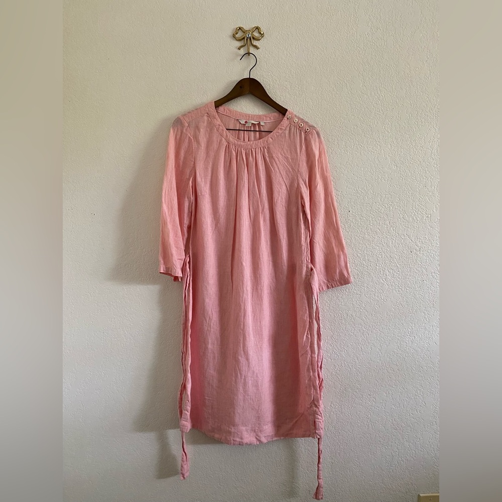 Boden Katie Dress Linen Shift Button Shoulder Self Tie Belt Knee Length Size 6R